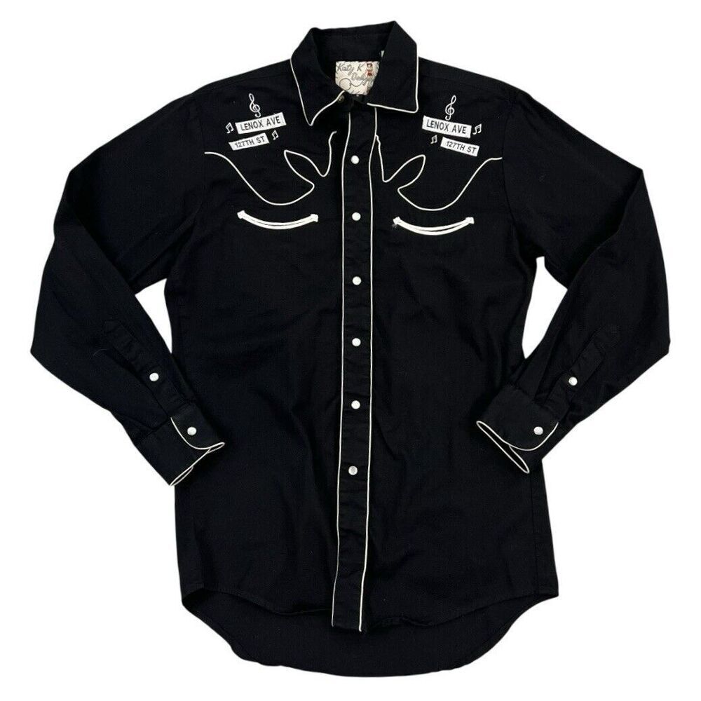 Vtg Katy K Designs M Pearl Snap Embroidered Western Harlem On The Range Shirt